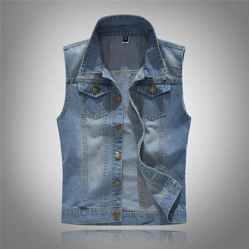 Autumn Men's Denim Vest - Vintage Ripped Style