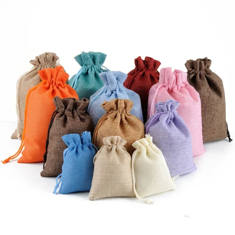 10Pcs Jute Natural Burlap Bag - Multi-Size Jewelry & Gift Bags