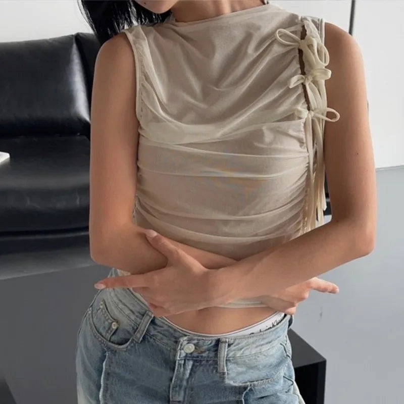 Tonngirls Vintage Tank Tops - Y2K Retro Mesh Crop Tops
