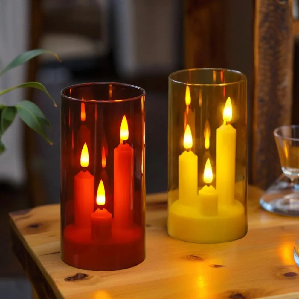 Clear Acrylic 3-Wick Flameless LED Candles - Battery Operated