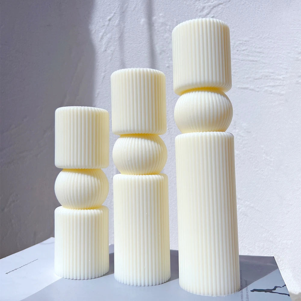 6 Designs Ribbed Pillar Candle Mold - Geometric Silicone Mold