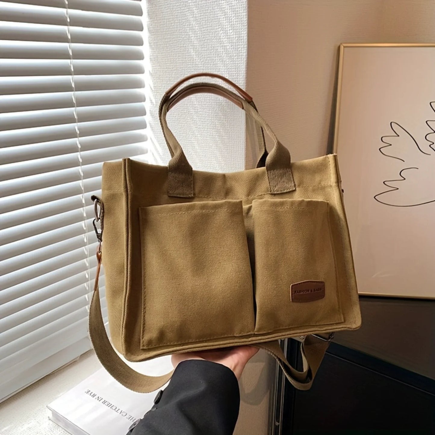 Canvas Tote Bag Crossbody Strap Women's Shoulder Bag
