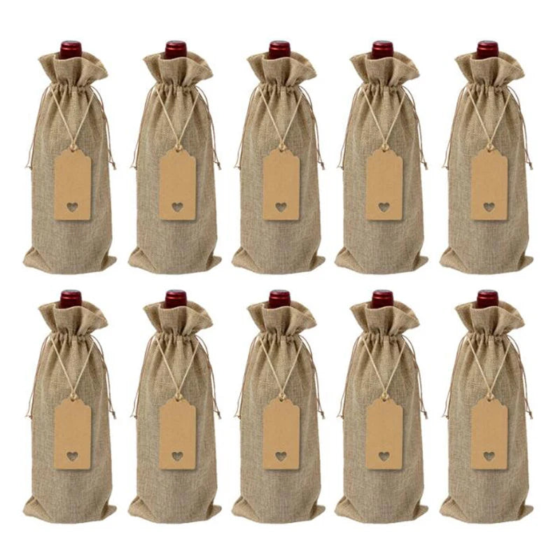 Burlap Wine Bags - Jute Wine Bottle Bags with Drawstrings