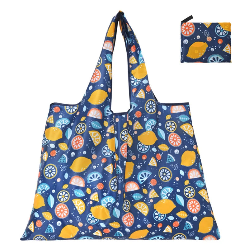 Reusable Folding Shopping Bag - Supermarket Tote with Strawberry Print