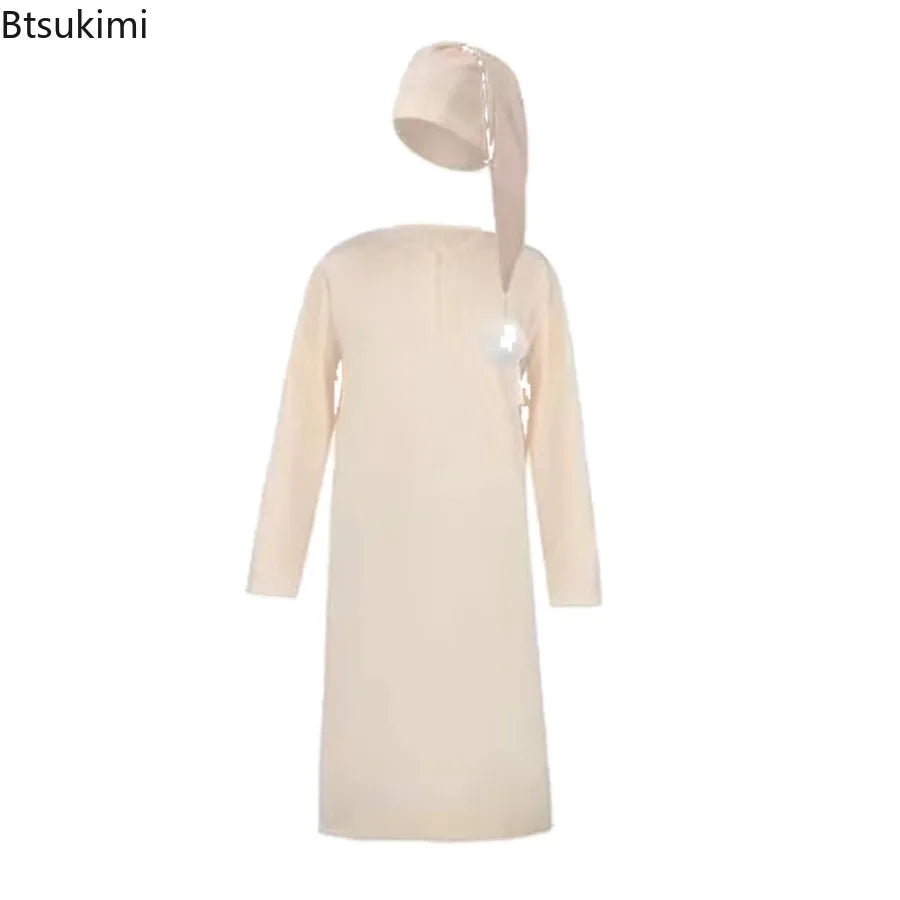 2025 Autumn Men's Nightgown Male Long Robe Solid Thin Loose Plus Size Long Sleeve One-Piece Pajamas for Men Bathrobe Homewear
