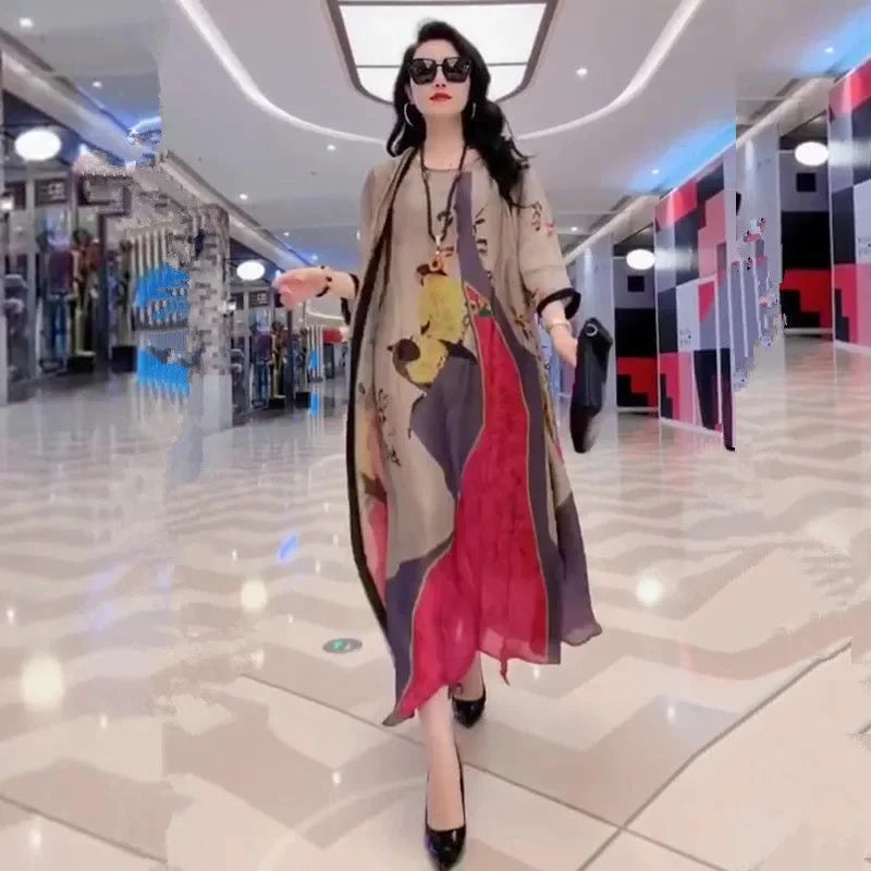 Mother Dress Suit - Women's Casual Two-Piece Long Dress Set