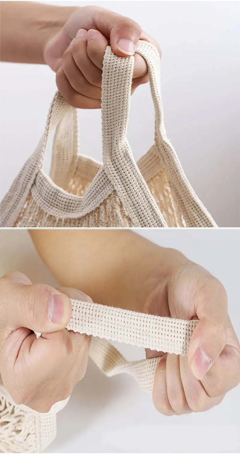 Portable Reusable Grocery Bags - Cotton Mesh String Shopping Tote