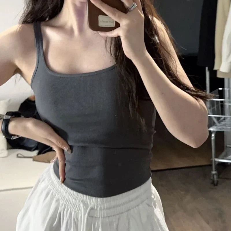 Solid All-Match Invisible Chest Pad Cami - Spring New Korean Sleeveless Top