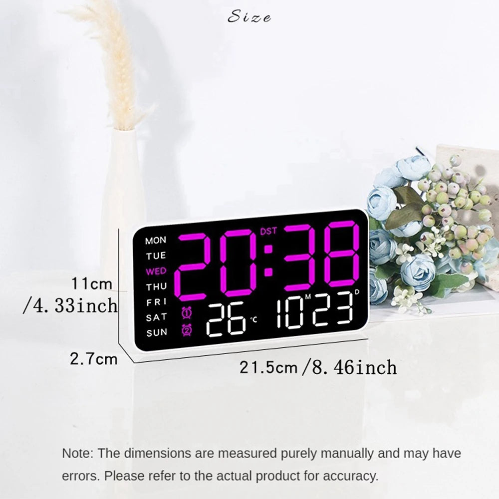 Large Digital Wall Clock - Voice Control Alarm Clock with Temperature Display