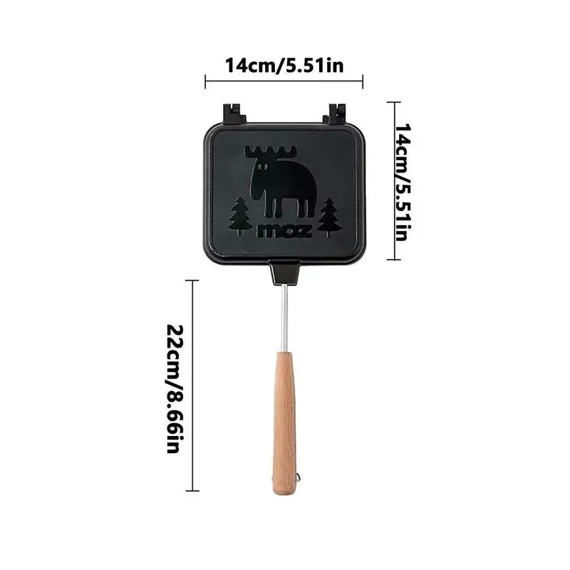 Portable Double-Sided Grilled Cheese Maker with Wooden Handle