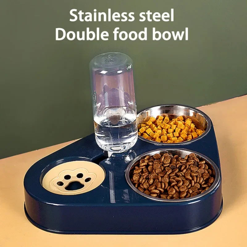 3-in-1 Stainless Steel Pet Feeder - Dog & Cat Food and Water Bowl