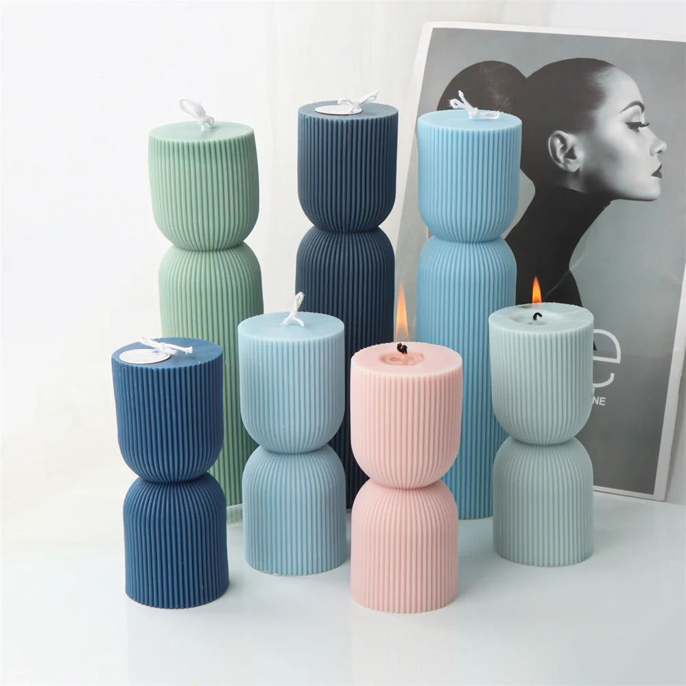 Stripe Pillar Candle Mold - Silicone Ribbed Conical DIY Mold