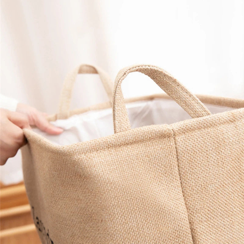 Jute Cloth Art Foldable Laundry Basket - Large Capacity Storage
