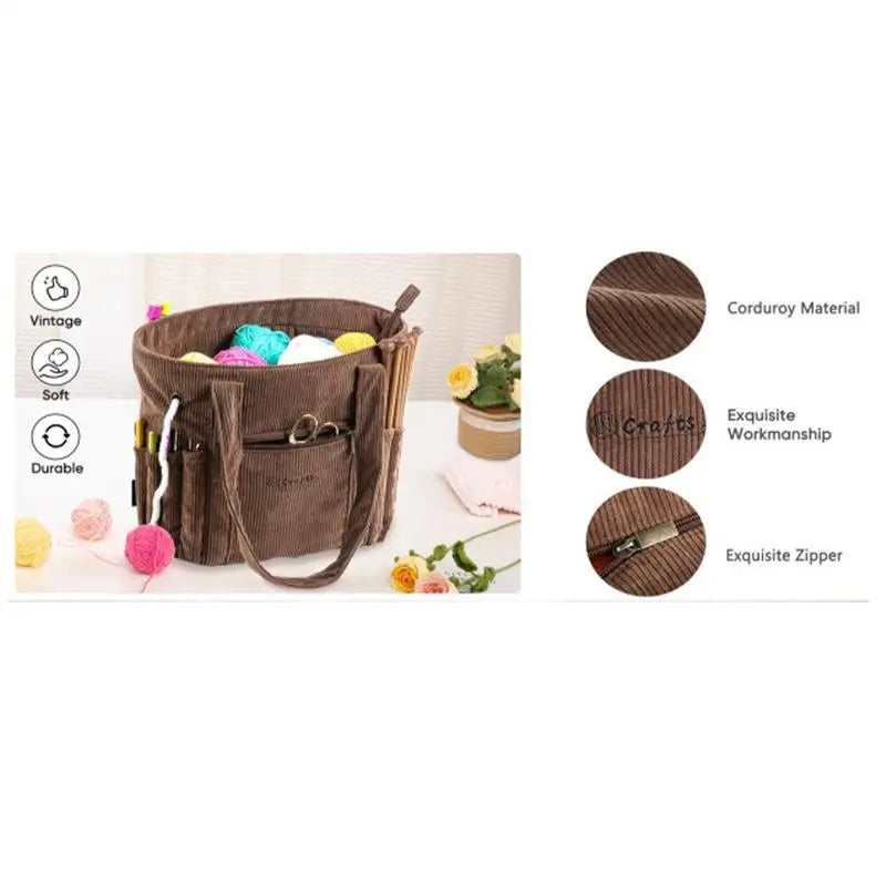 Crochet Yarn Bag - Large Capacity Corduroy Yarn Holder