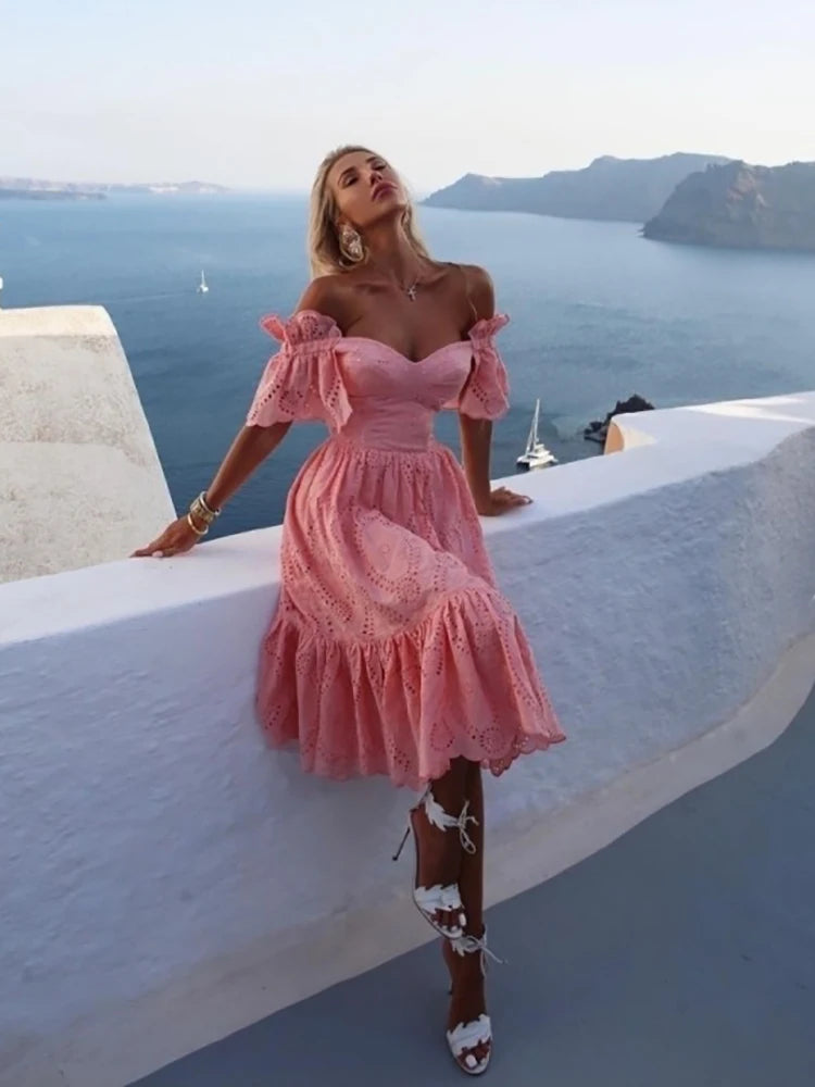 Women's Off Shoulder Lace Long Dress - Boho Summer Party Dress