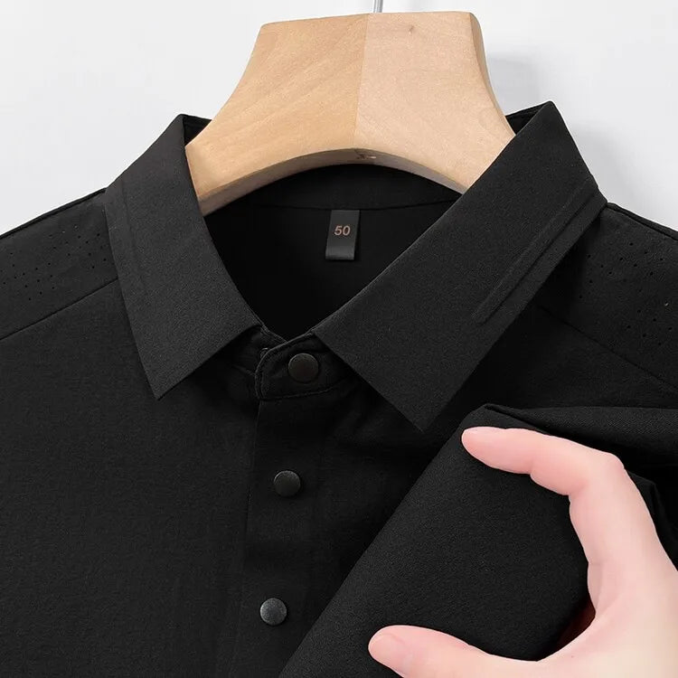 Men's Hollowed-out Polo Shirt - Breathable Slim Fit for Summer