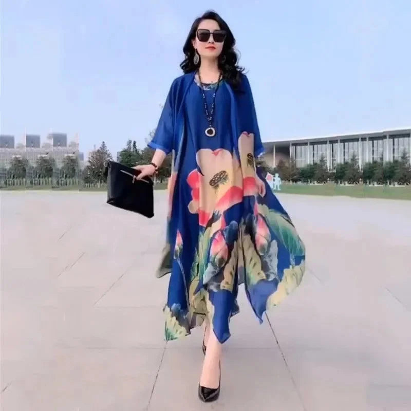 Mother Dress Suit - Women's Casual Two-Piece Long Dress Set