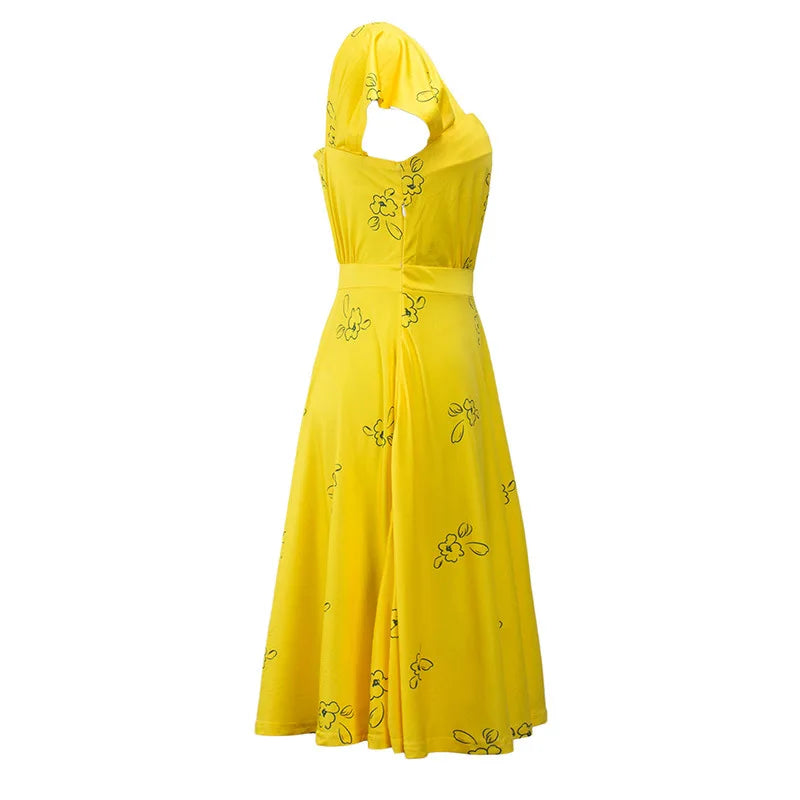 La La Land Mia Cosplay Costume - Yellow Sleeveless Dress for Women