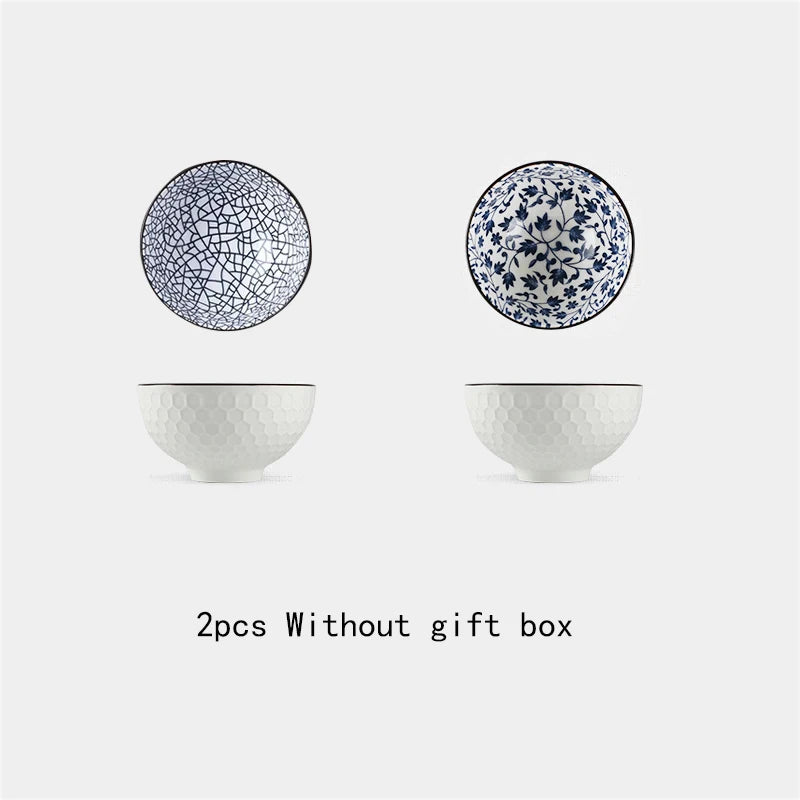 Minimalist Blue Ceramic Dinner Bowl, (300ml) Authentic Flowered Pottery Set, Available in 2/4/6 PCS Set