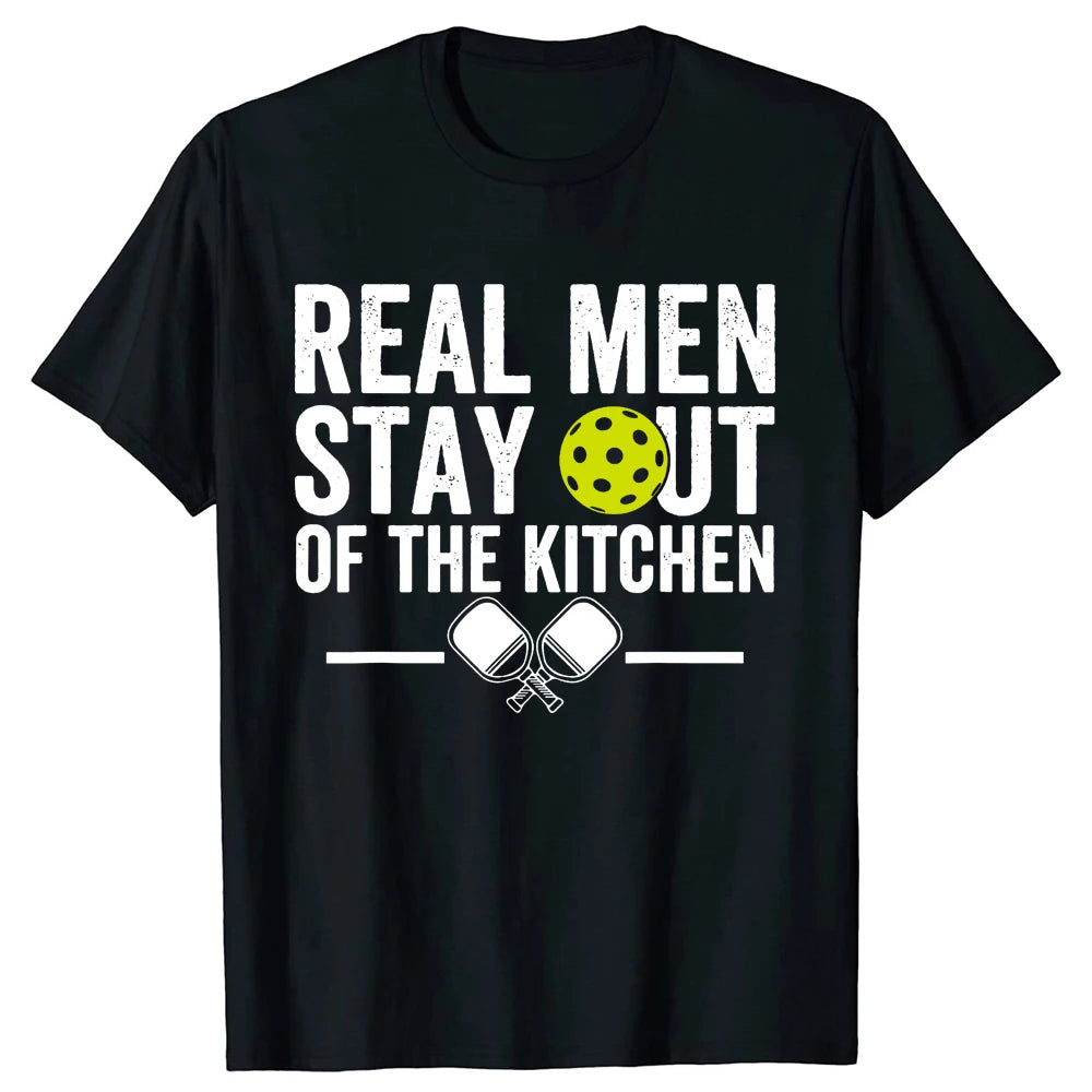 Real Men Stay Out of the Kitchen Pickleball T-Shirt - Funny Vintage Player Tee