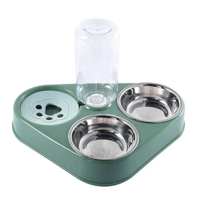 3-in-1 Stainless Steel Pet Feeder - Dog & Cat Food and Water Bowl