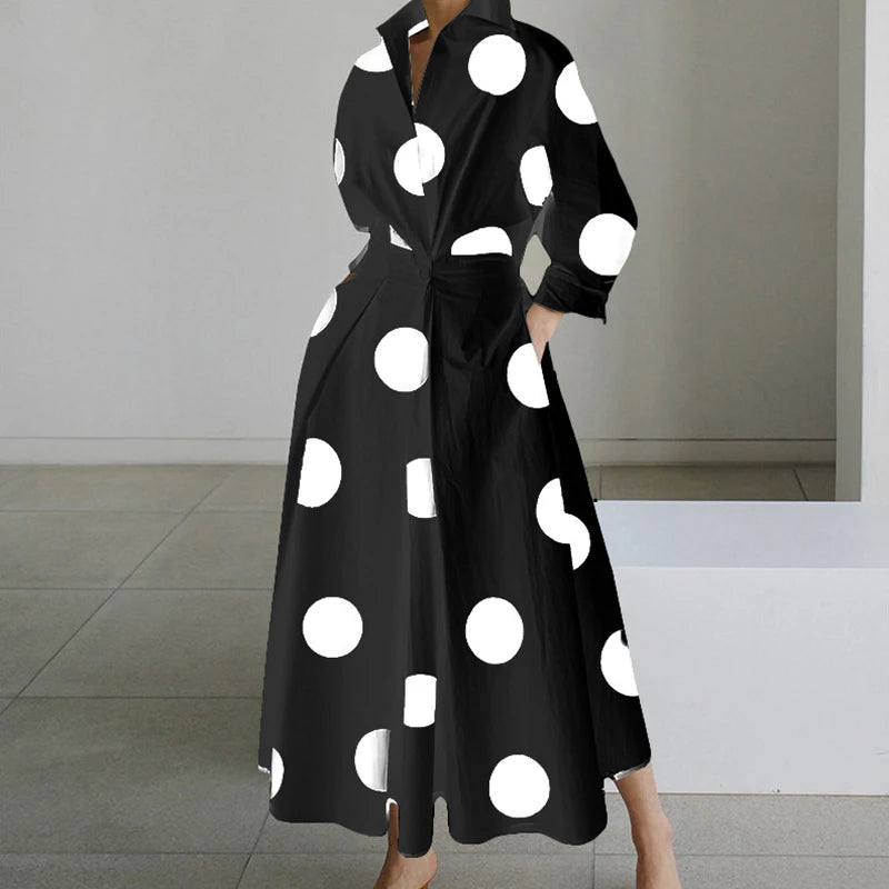 Autumn Maxi Dress - Turn Down Collar Long Sleeve Party Dress