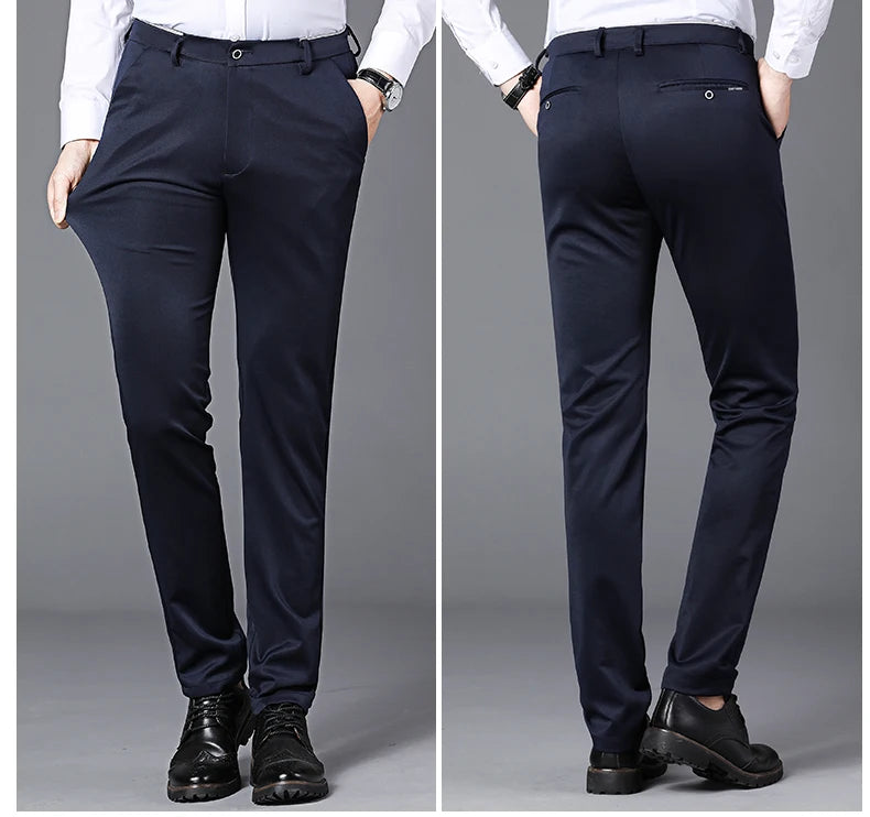 Spring Autumn Business Dress Pants - Elastic Waist Frosted Fabric Trousers