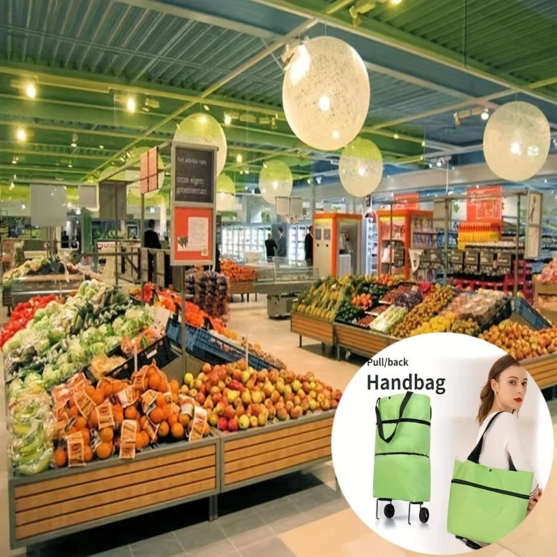 Portable Shopping Bag - Foldable Trolley with Wheels