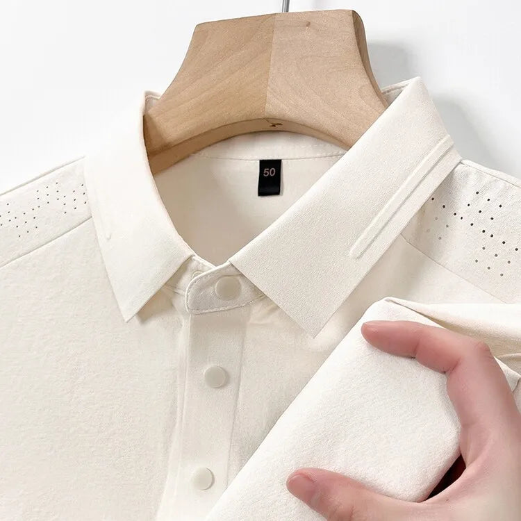 Men's Hollowed-out Polo Shirt - Breathable Slim Fit for Summer