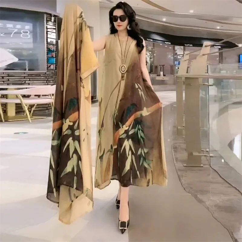 Mother Dress Suit - Women's Casual Two-Piece Long Dress Set