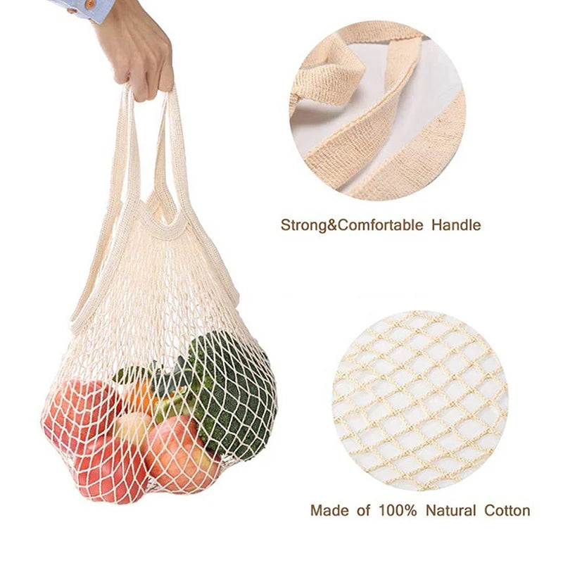 Portable Reusable Grocery Bags - Cotton Mesh String Shopping Tote