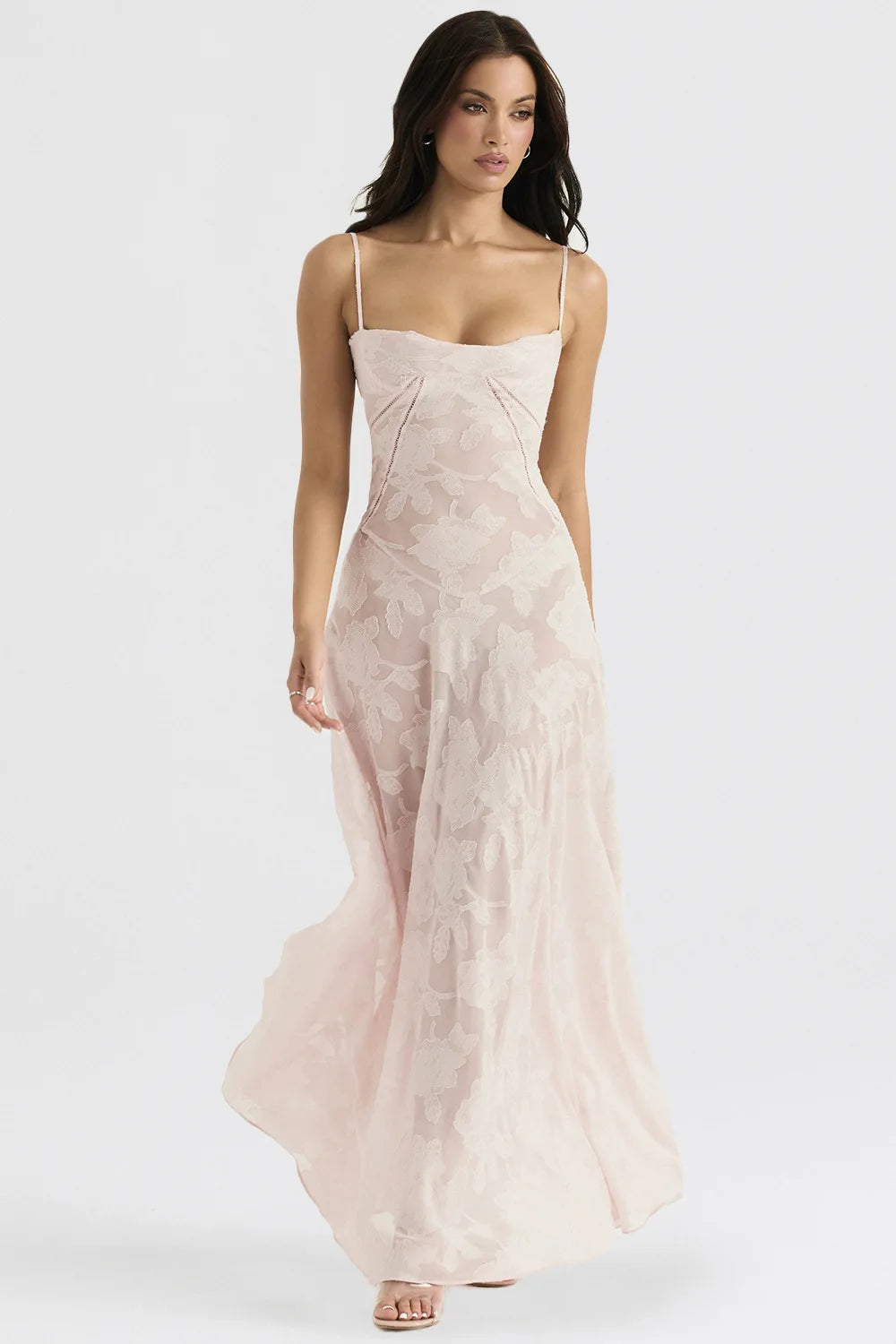 Women's Sheer Lace Boho Maxi Dress - Sleeveless Spaghetti Strap Party Dress
