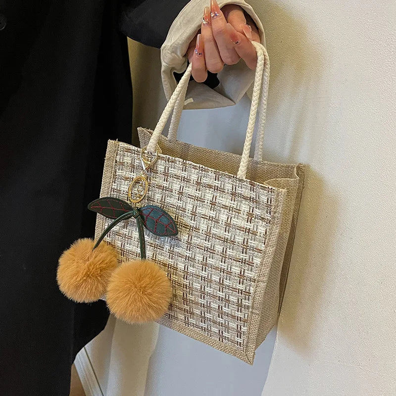 Jute Tote Bag - Woven Linen Handbag for Grocery & Lunch