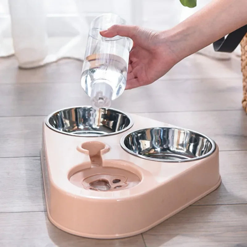3-in-1 Stainless Steel Pet Feeder - Dog & Cat Food and Water Bowl