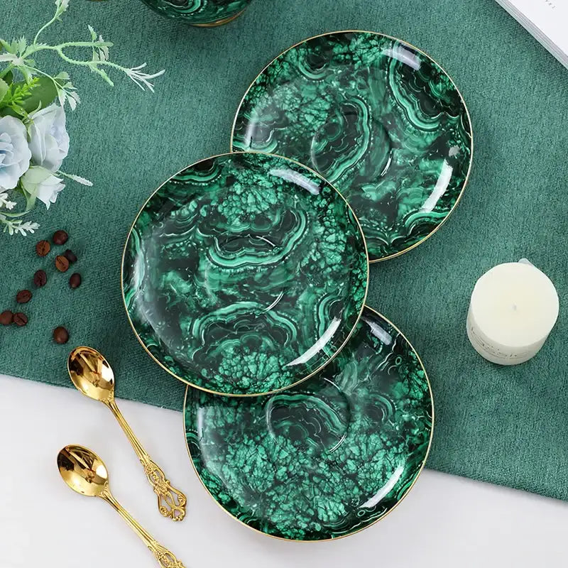 Green Gold Inlay Bone China Tea Set