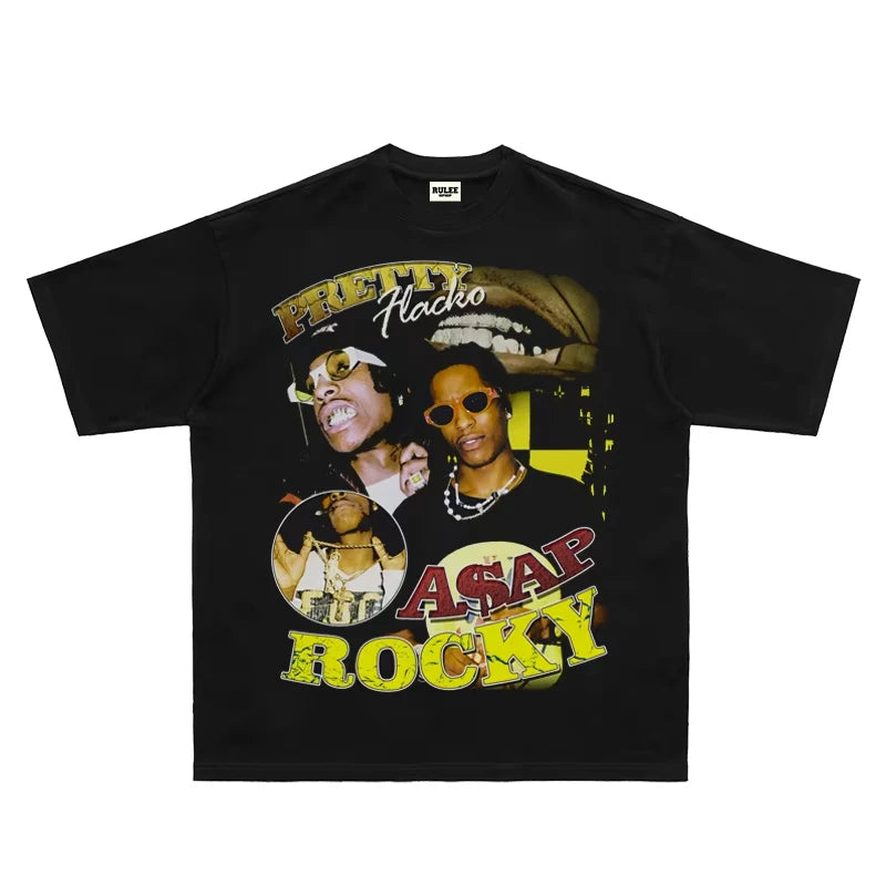 ASAP Rocky Rap Hip Hop T-Shirt - Short Sleeve Loose Fit Tee