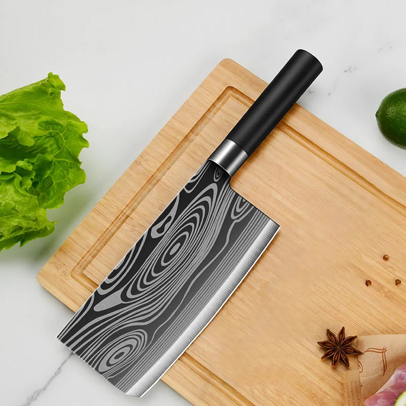 Laser Damascus Knife Set β Chef, Meat, Fruit Knives & Scissors