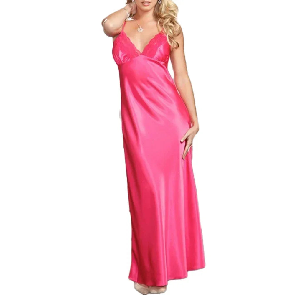 Sexy Satin Night Dress - Sleeveless Long Robe Gown