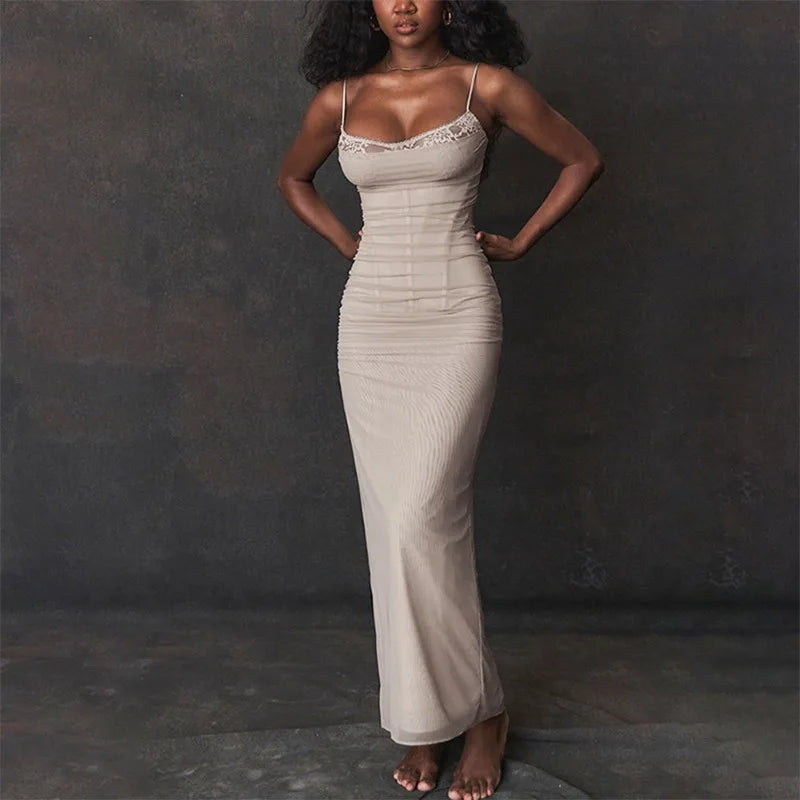 Talenza Light Purple Mesh Maxi Dress - Spaghetti Strap Backless Party Dress