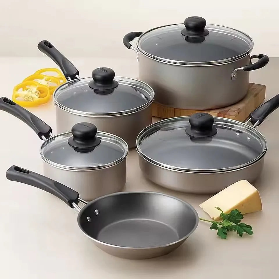 9-Piece Nonstick Cookware Set - Champagne, Lightweight & Durable