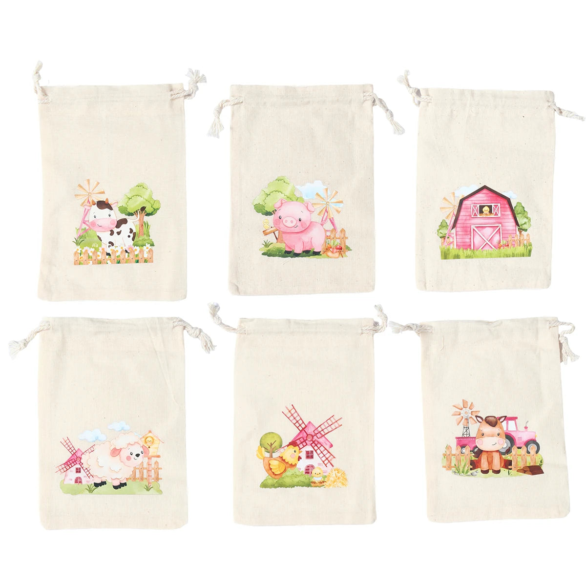 Burlap Bags Farm Animal Gift Drawstring Bags - Jute Pouches