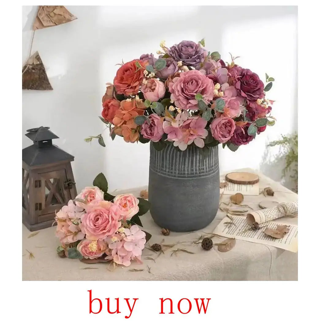 Artificial Peony & Rose Bouquet | Silk Flowers for Home & Wedding Decor