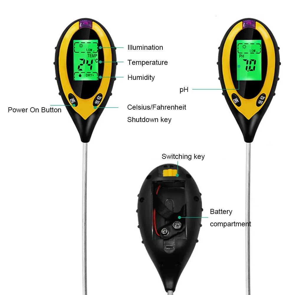 4-in-1 Soil PH Meter | Moisture, Temperature, Sunlight Tester