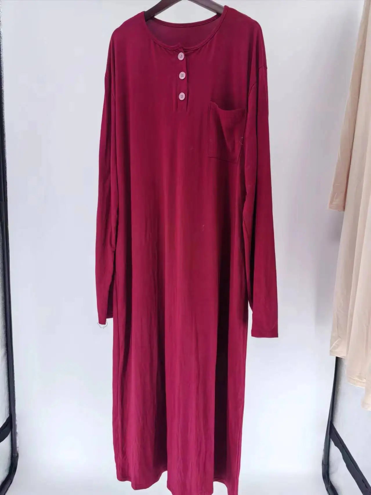 2025 Autumn Men's Nightgown Male Long Robe Solid Thin Loose Plus Size Long Sleeve One-Piece Pajamas for Men Bathrobe Homewear