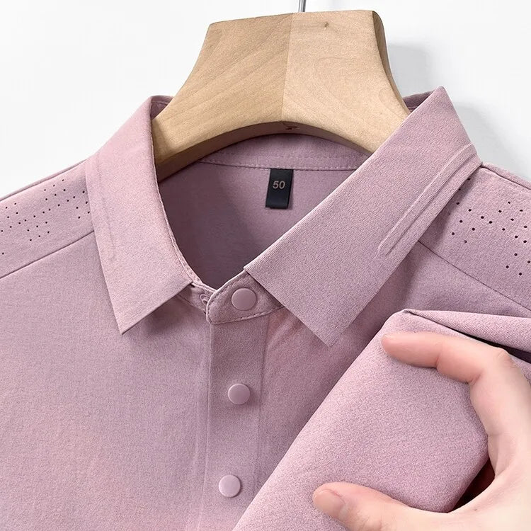 Men's Hollowed-out Polo Shirt - Breathable Slim Fit for Summer