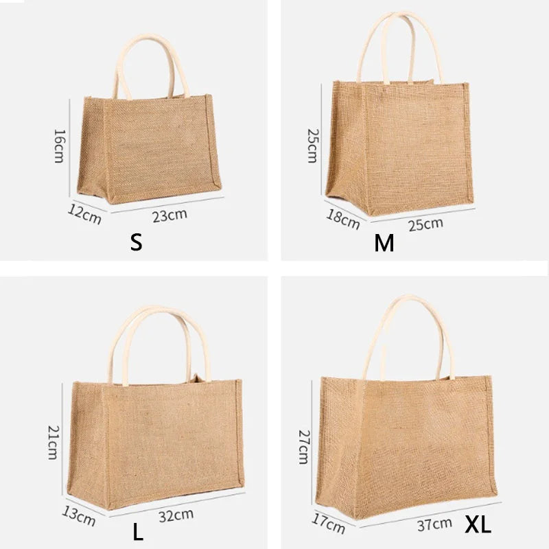 Fashion Burlap Tote Bag - Women's Jute Beach Shopping Handbag