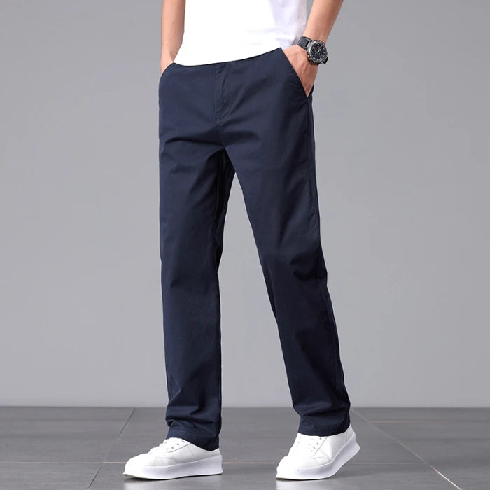 Stretch Men's Straight Fit Cotton Pants - Spring Summer Formal & Casual Trousers