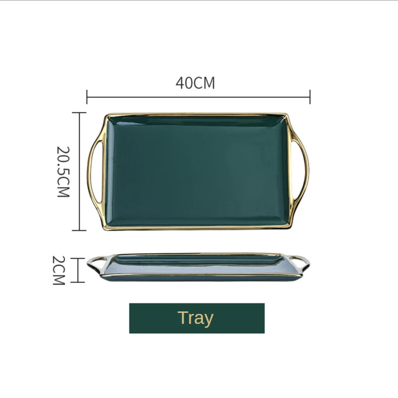 European Style Green Gold Bone China Tea Set