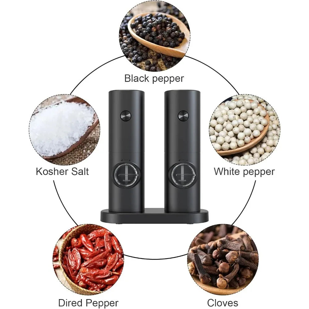 2pcs Electric Pepper & Salt Grinder Set, Battery Powered Adjustable Mill