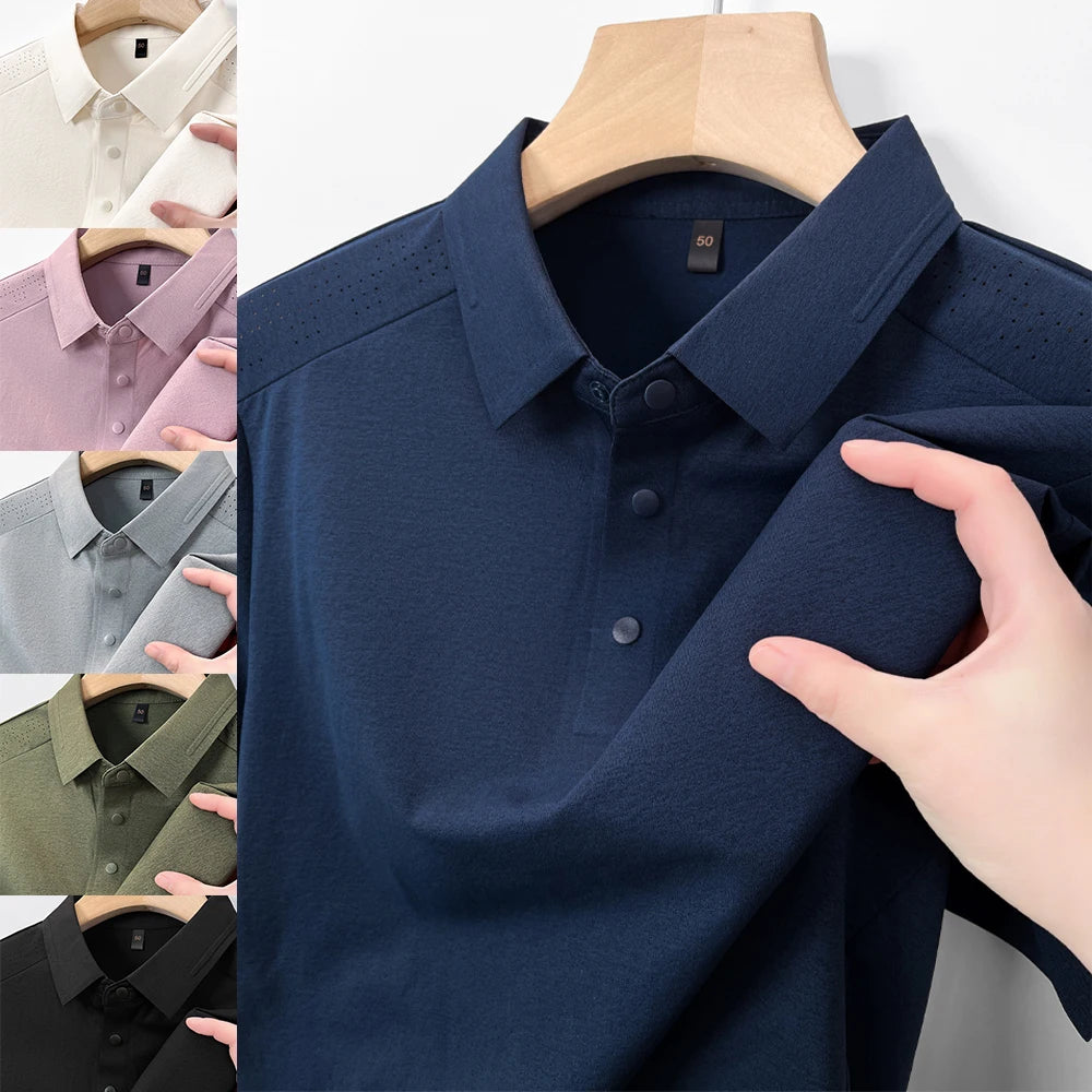Men's Hollowed-out Polo Shirt - Breathable Slim Fit for Summer